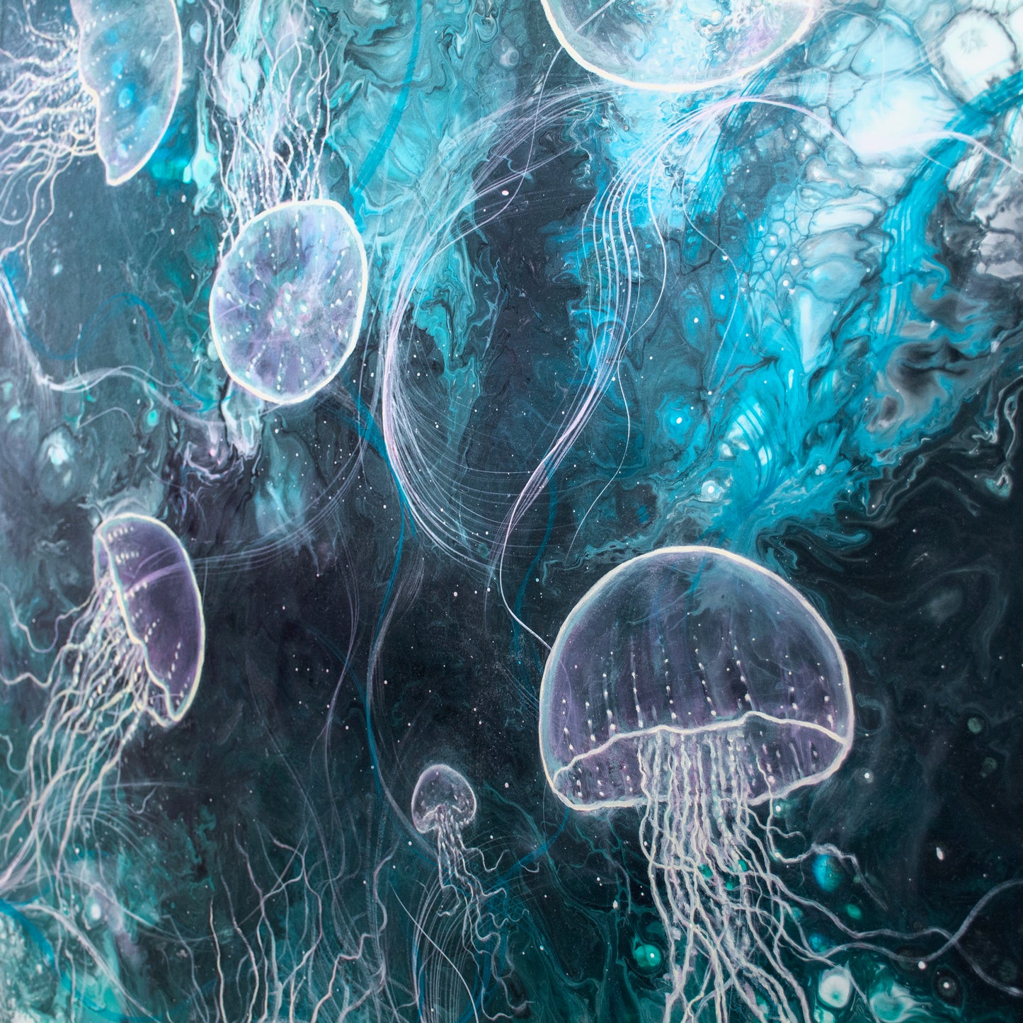 Jellyfish Dance – Originalt samarbejdsmaleri, 70×100 cm