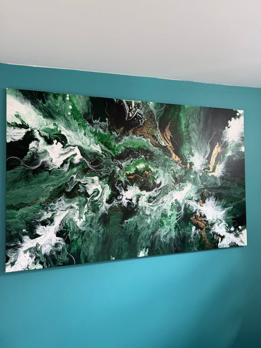 Emerald Surge – Originalt maleri, 100×150 cm