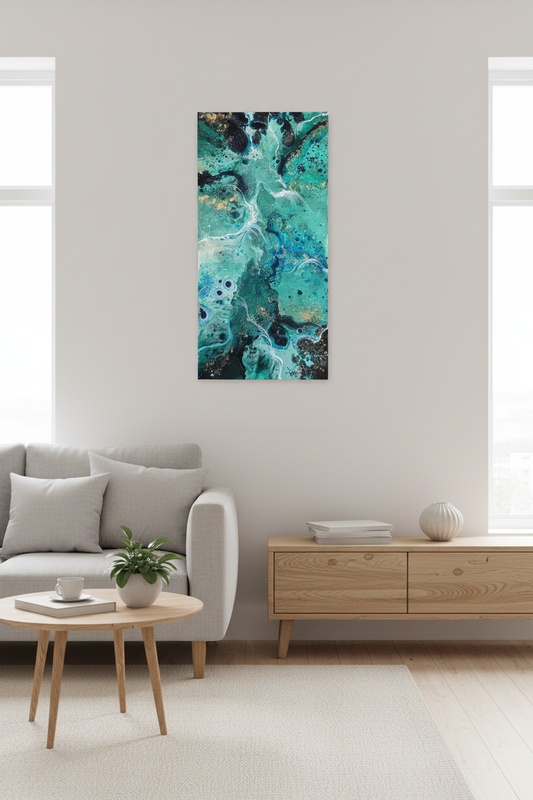 Ocean Depths – Originalt maleri, 50×100 cm