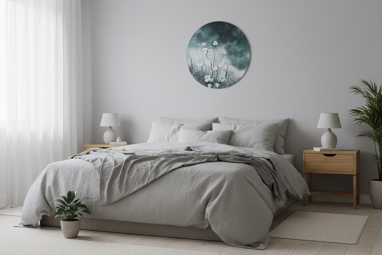 Midnight Bloom – Originalt rundt maleri, Ø80 cm