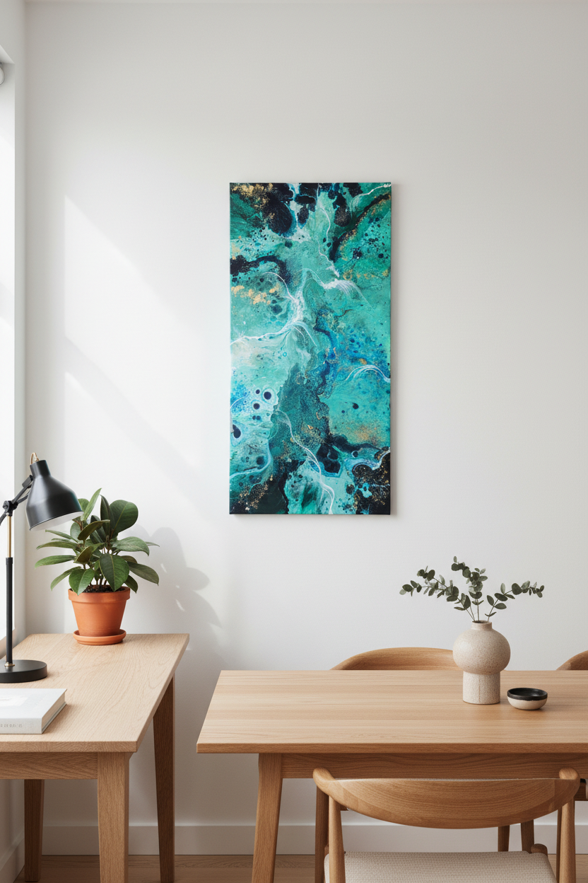 Ocean Depths – Originalt maleri, 50×100 cm