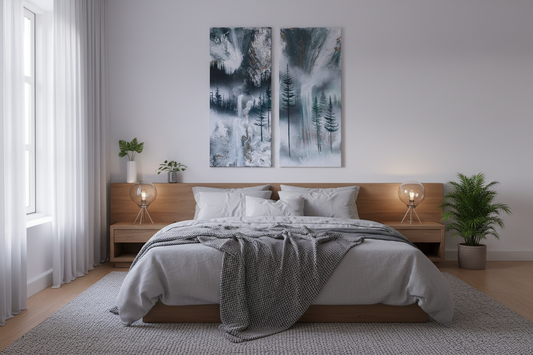 Silent Falls – Diptyk — Originalt maleriæt, 2 × 40×90 cm