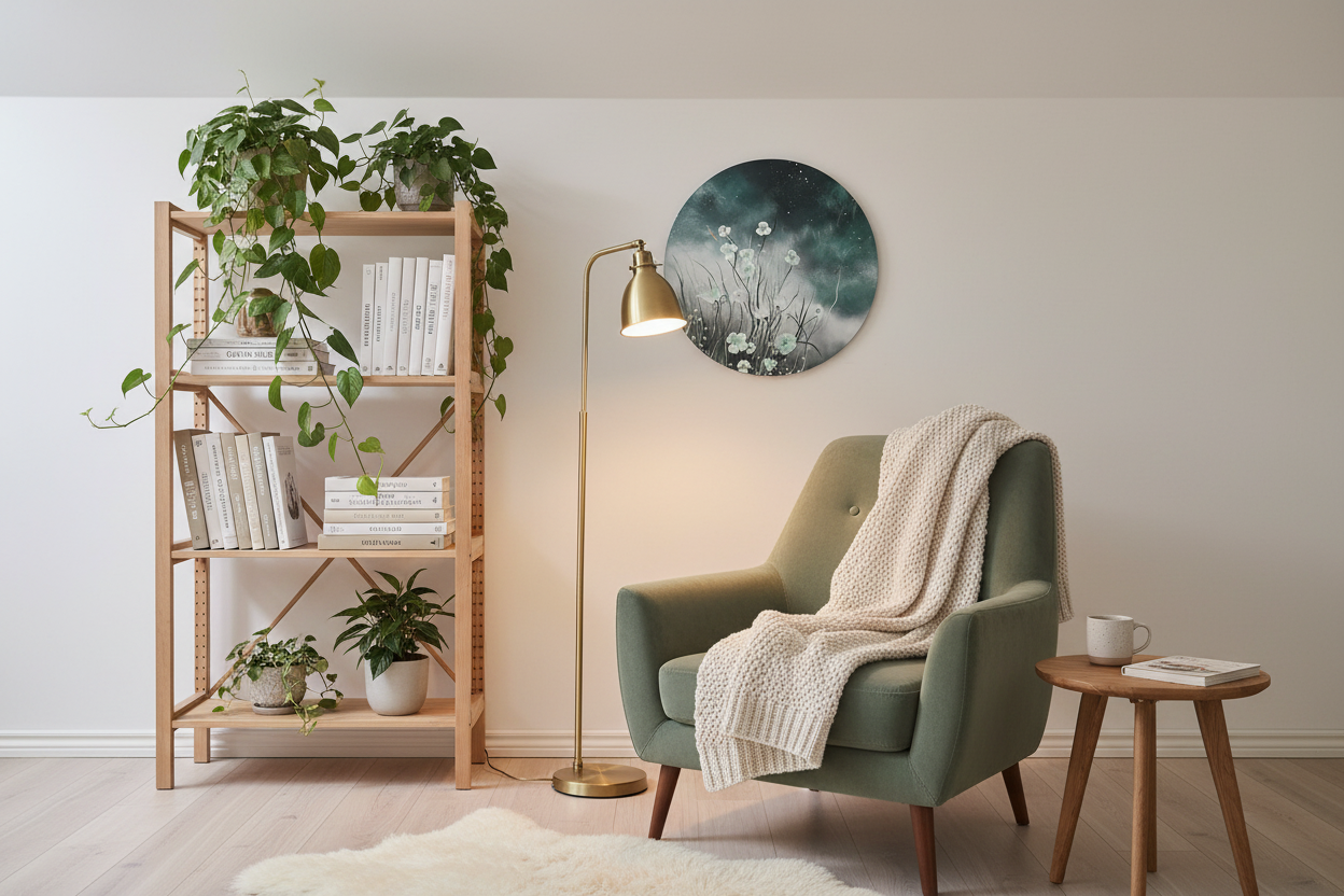 Midnight Bloom – Originalt rundt maleri, Ø80 cm